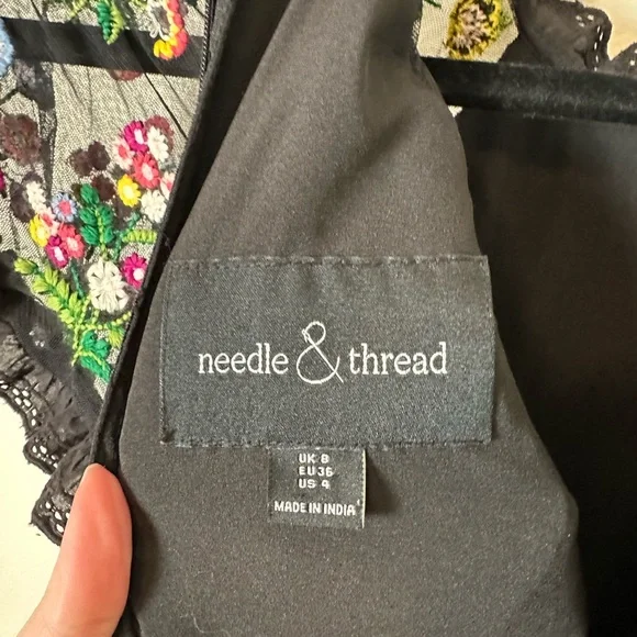 Needle & Thread Lazy Daisy Multicolor Floral Embroidered Black Midi Dress 4 - Picture 8 of 11